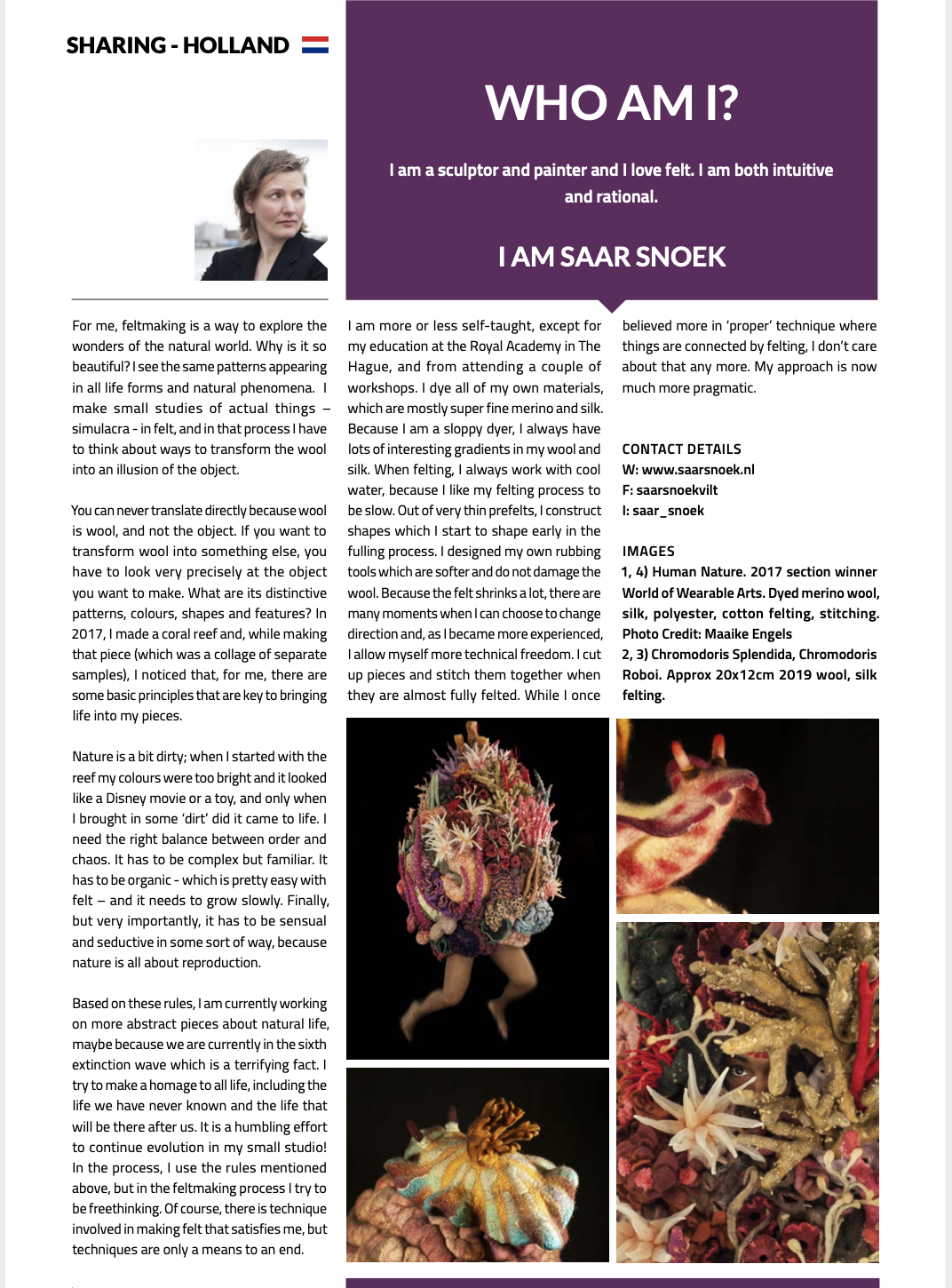 Saar Snoek, FELT MATTERS, magazine  international felt makers association spring issue '20